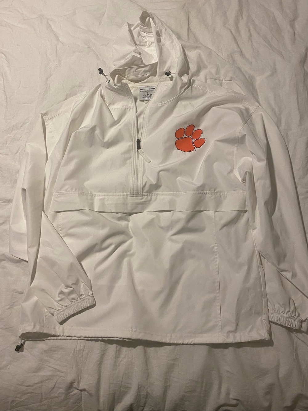 Champion Men’s Hooded Clemson Pullover Rain Jacket with Orange Paw Patch